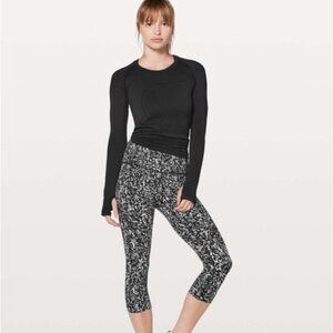 Lululemon Fast & Free Crop II Legging Chirasu Black & White Speckled W6AKJS sz 4